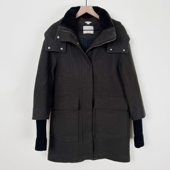 SOIA & KYO Karine Wool Parka Jacket Winter Coat Snow Long Hooded Casual Everyday - Picture 4 of 11